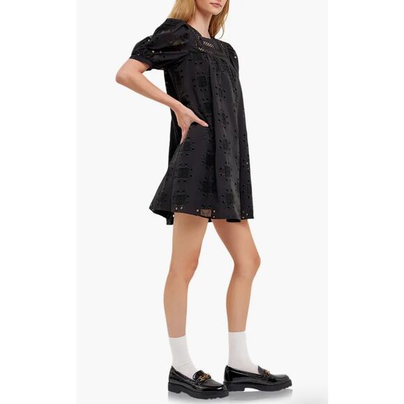 English Factory Embroidered Cotton Eyelet Shift Dress In Black Size‎ XS - Picture 4 of 12